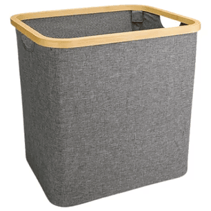 Cesto Organizador de Ropa Gris Borde de Madera 