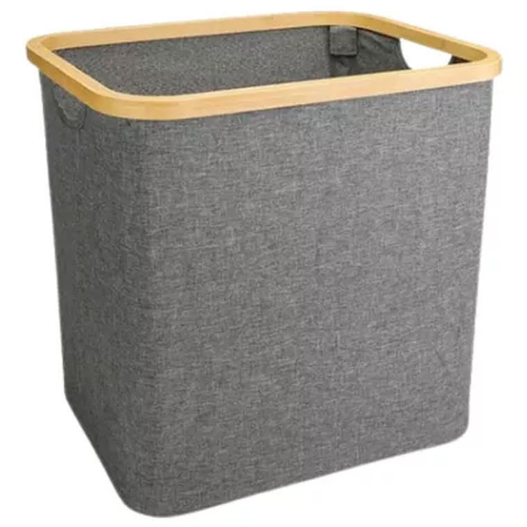 Cesto Organizador de Ropa Gris Borde de Madera  1