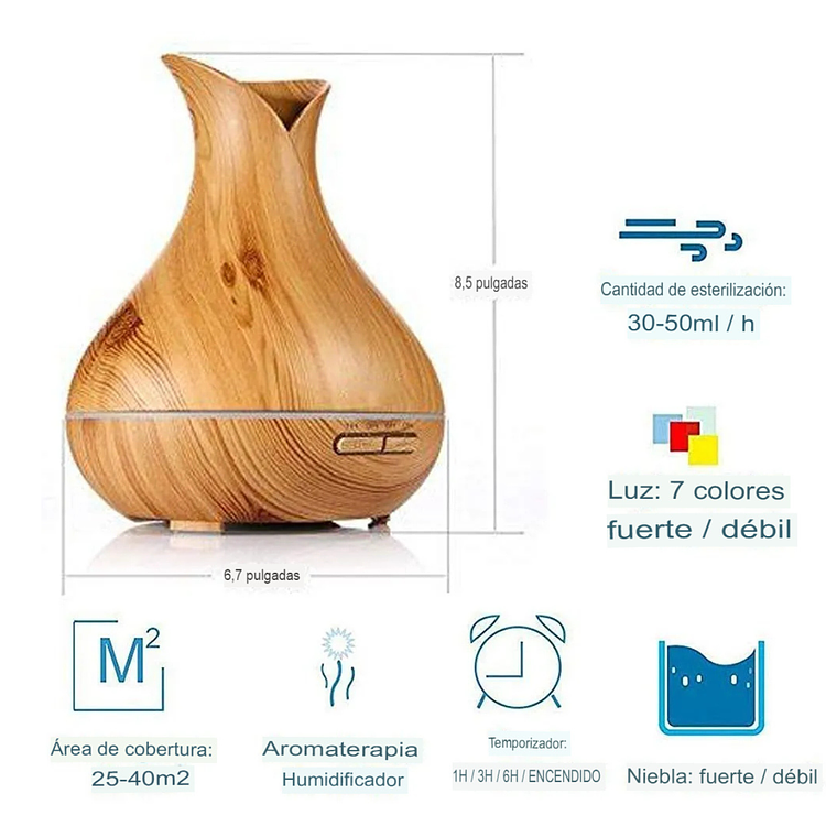 Lámpara Humidificadora De Madera Elegant 3