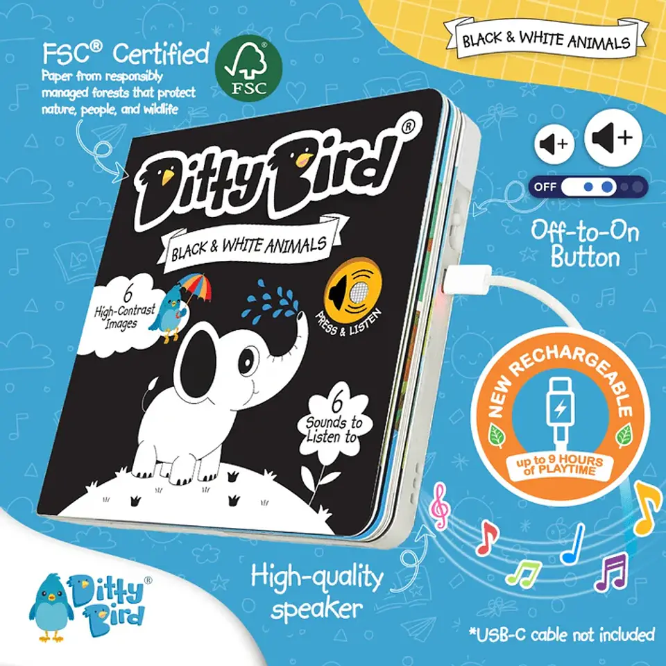 Libro Interactivo Musical Black & White Animals - Ditty Bird 3