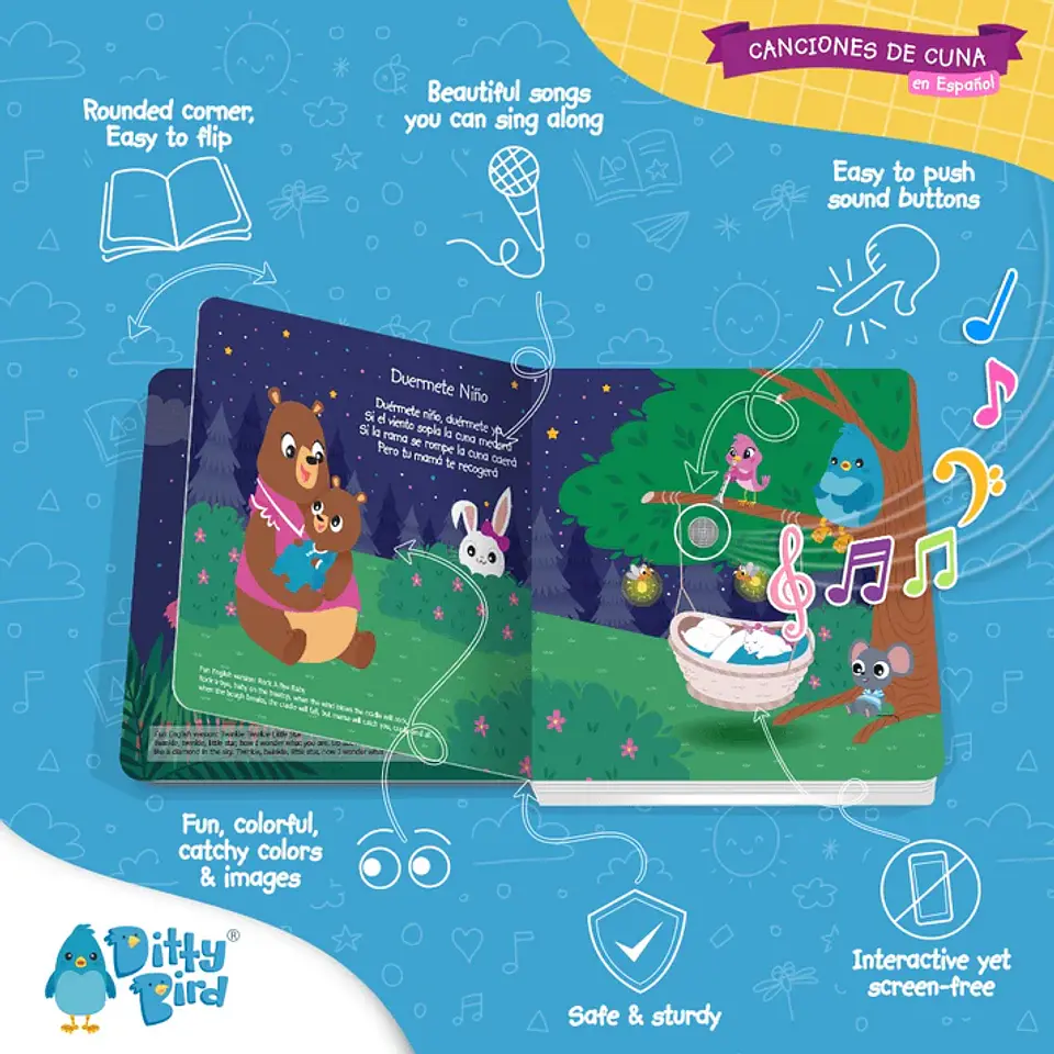 Libro Interactivo Musical Canciones de Cuna en Español - Ditty Bird 3