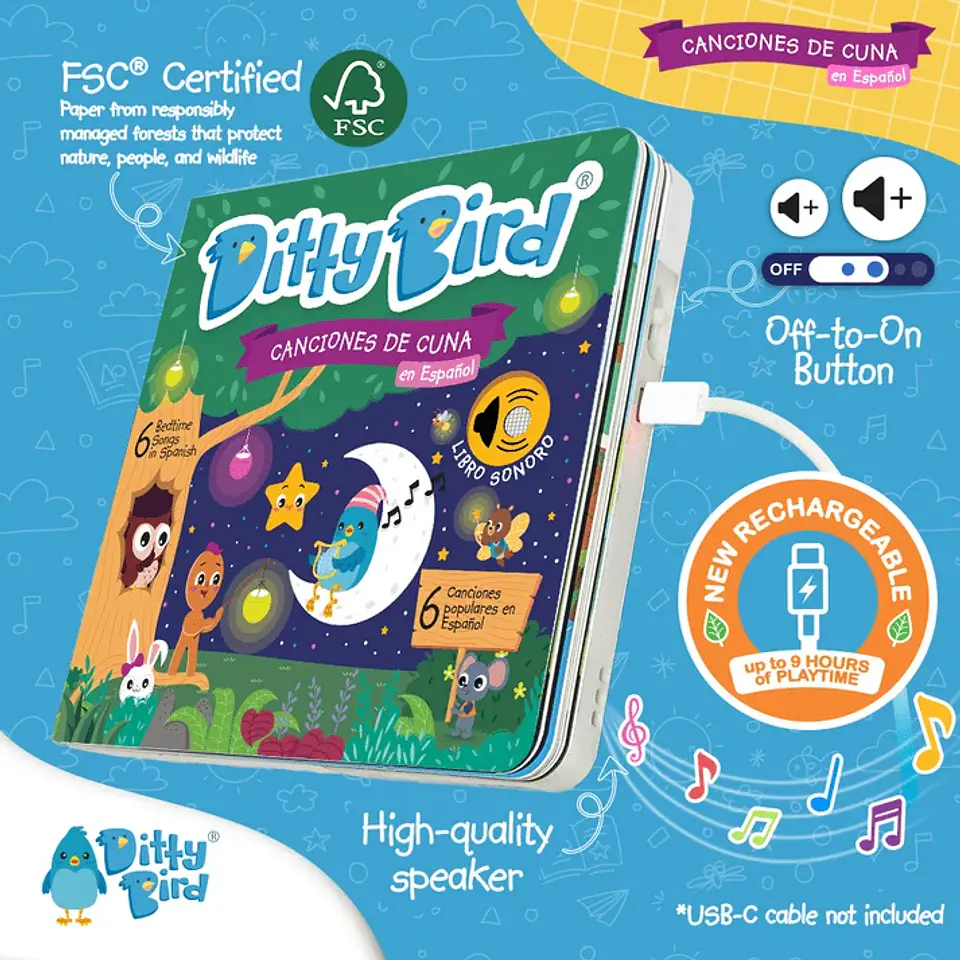Libro Interactivo Musical Canciones de Cuna en Español - Ditty Bird 2