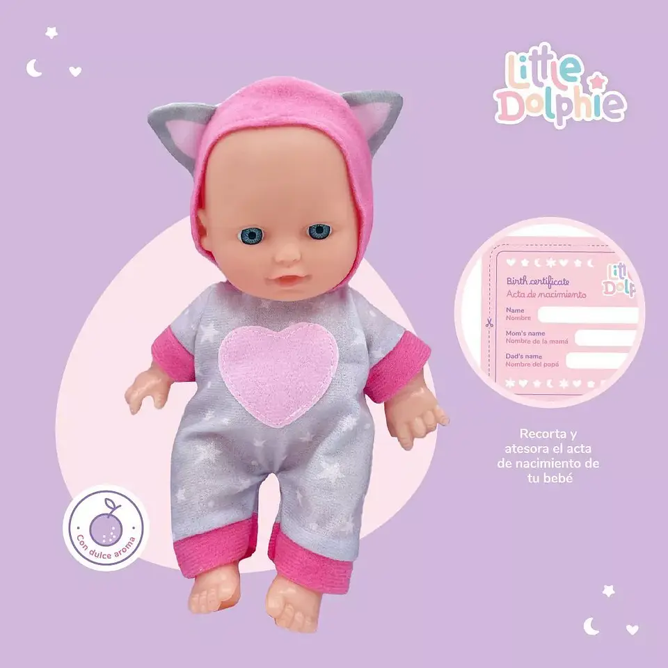 Muñeca Bebé Perfumada 23 cm Pijama de Gato – Little Dolphie 3