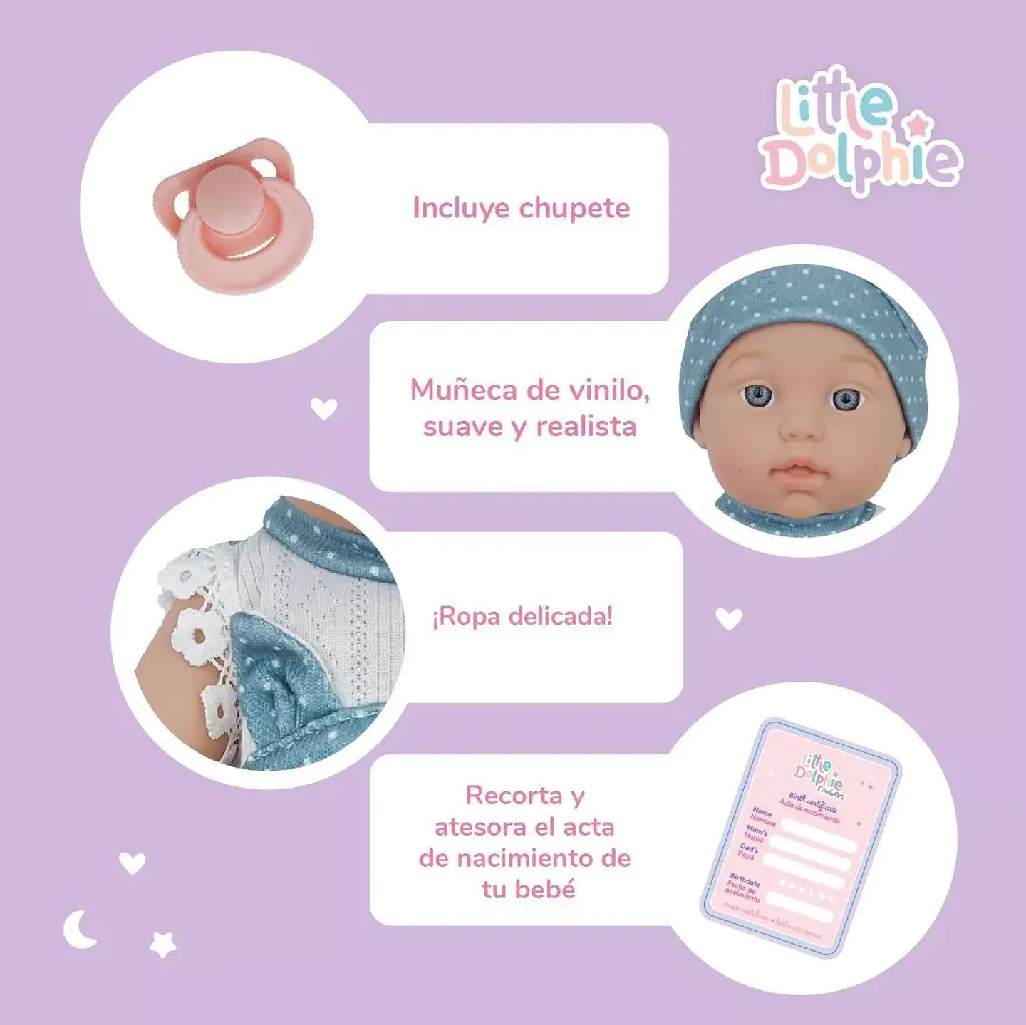 Muñeca Reborn Recién Nacida Realista Azul 30 cm– Little Dolphie 3