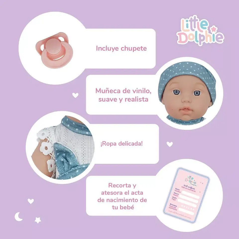 Muñeca Reborn Recién Nacida Realista Azul 30 cm– Little Dolphie 3
