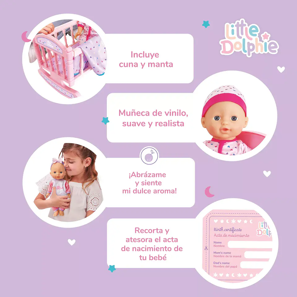 Muñeca Bebé con Cuna y Manta 29 cm – Little Dolphie 3