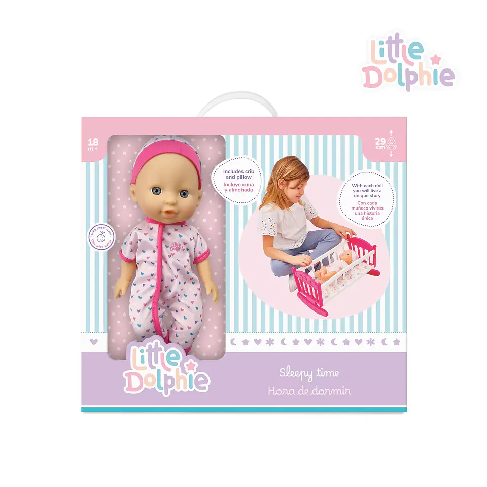 Muñeca Bebé con Cuna y Manta 29 cm – Little Dolphie 1