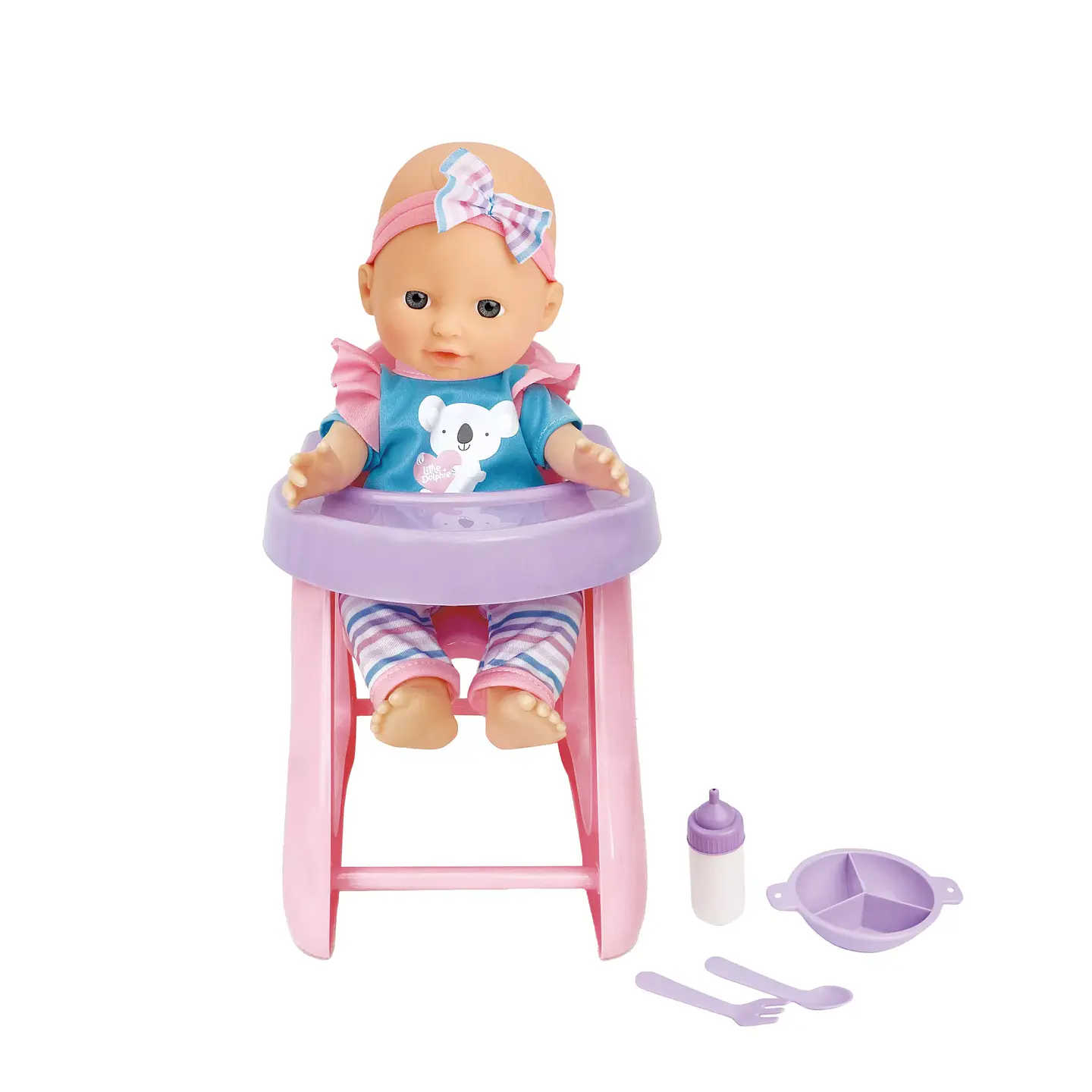 Muñeca Bebé con Silla, Mamadera y Accesorios 29 cm – Little Dolphie 2