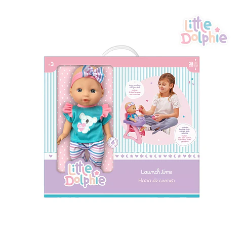 Muñeca Bebé con Silla, Mamadera y Accesorios 29 cm – Little Dolphie