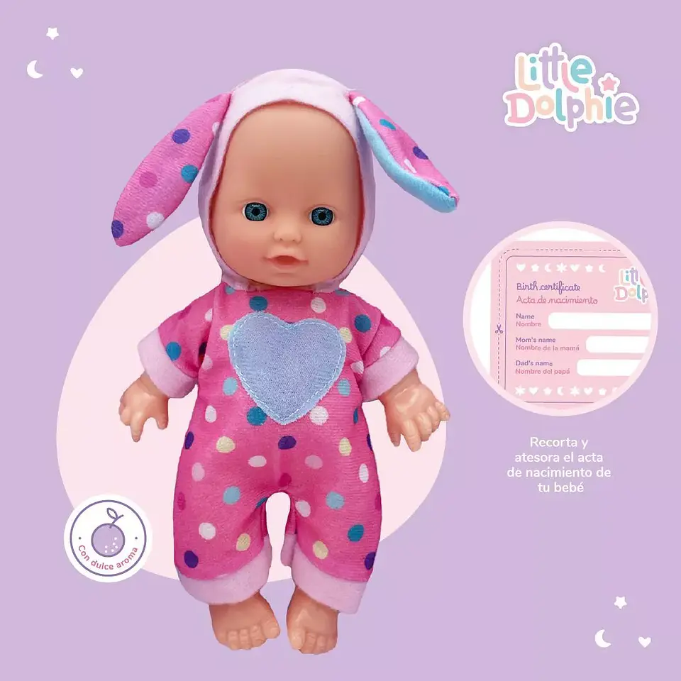 Muñeca Bebé Perfumada Conejito Rosado 23 cm – Little Dolphie 3