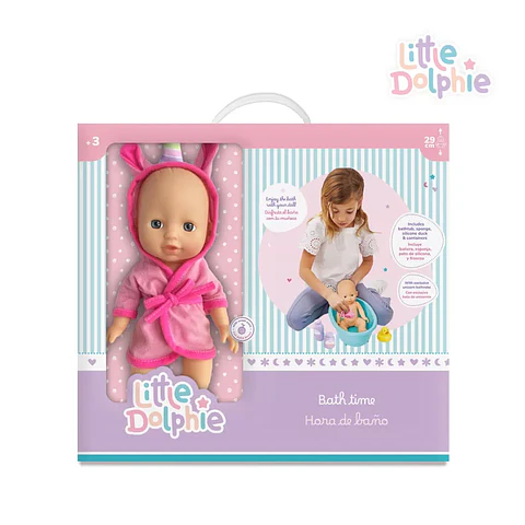Muñeca Bebé con Tina, Bata y Accesorios 29 cm – Little Dolphie