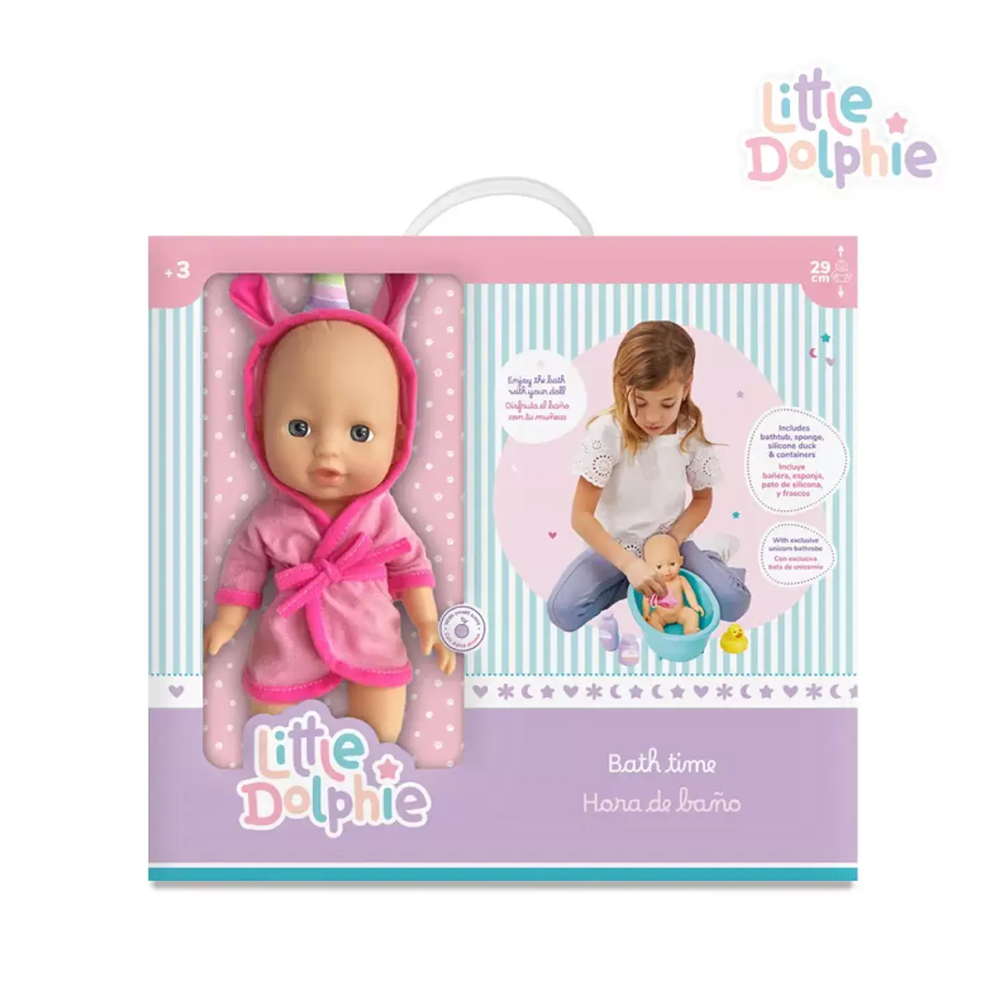 Muñeca Bebé con Tina, Bata y Accesorios 29 cm – Little Dolphie 1