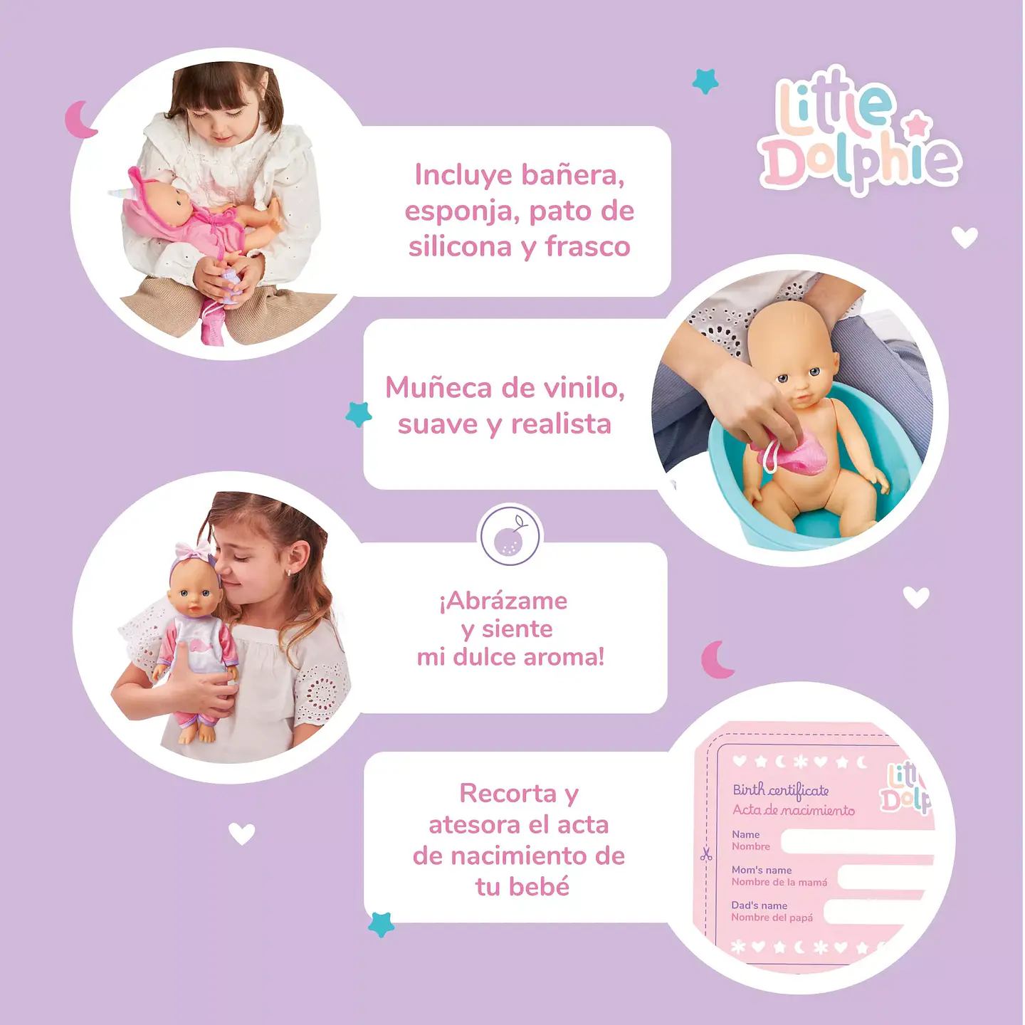 Muñeca Bebé con Tina, Bata y Accesorios 29 cm – Little Dolphie 3