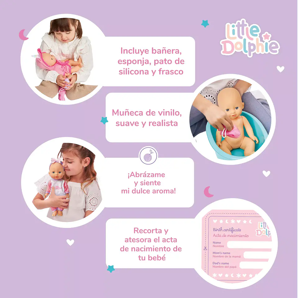 Muñeca Bebé con Tina, Bata y Accesorios 29 cm – Little Dolphie 3