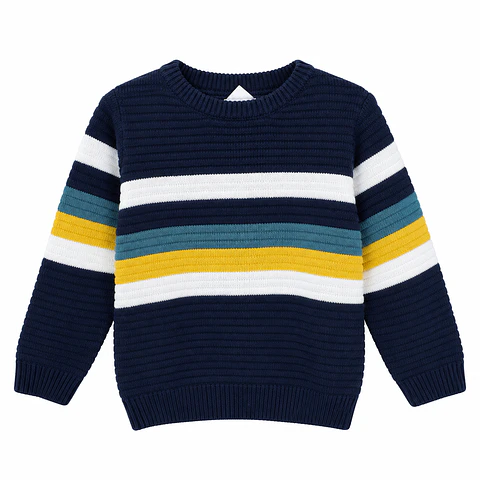 Sweater Tejido Azul Marino a Rayas – Opaline
