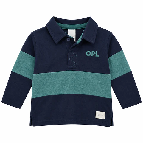 Polera Polo Manga Larga Azul Marino y Verde – Opaline
