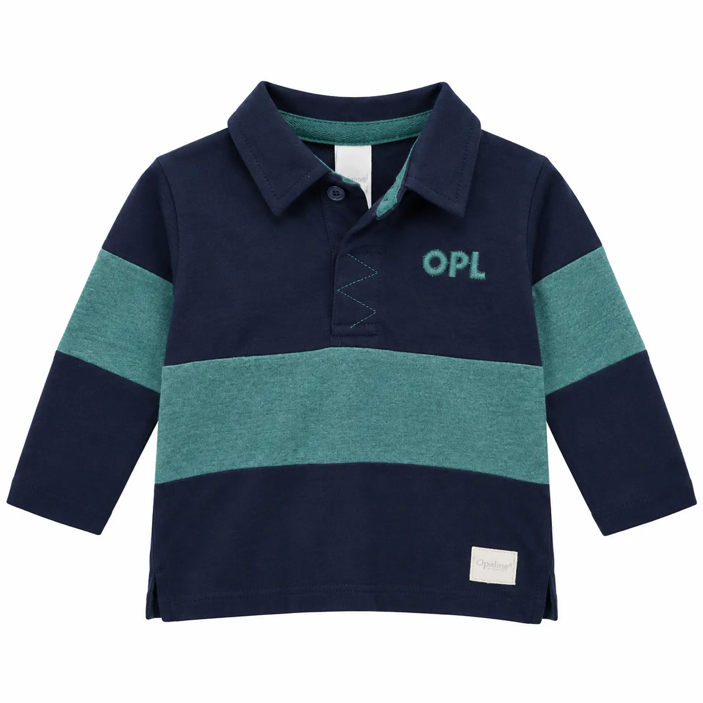 Polera Polo Manga Larga Azul Marino y Verde – Opaline 1