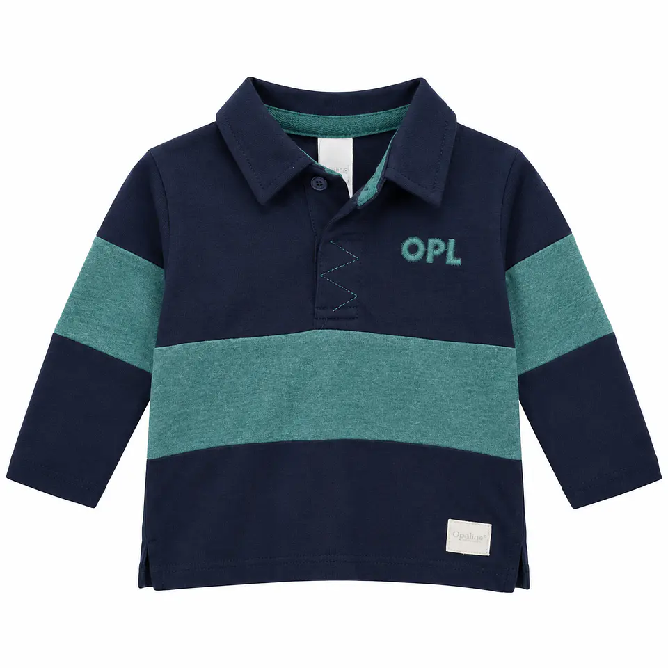 Polera Polo Manga Larga Azul Marino y Verde – Opaline 1