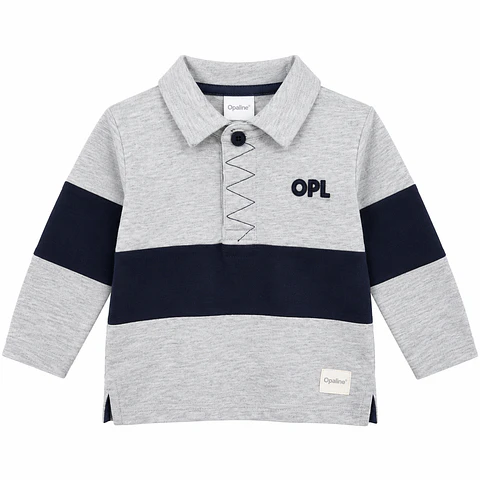 Polera Polo Manga Larga Gris y Azul Marino - Opaline