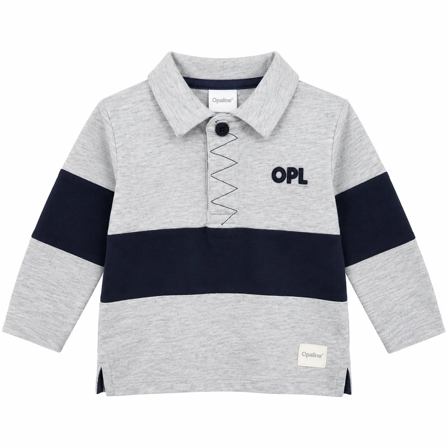 Polera Polo Manga Larga Gris y Azul Marino - Opaline 1