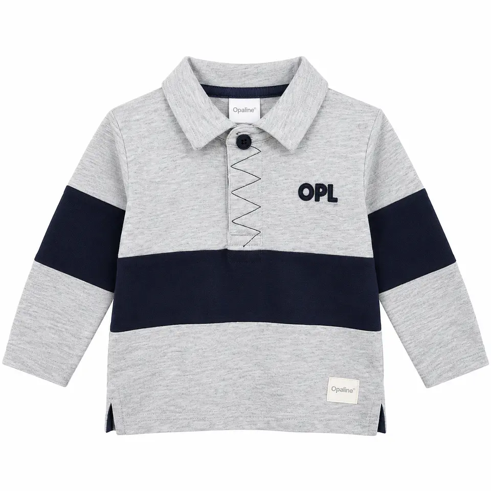 Polera Polo Manga Larga Gris y Azul Marino - Opaline 1