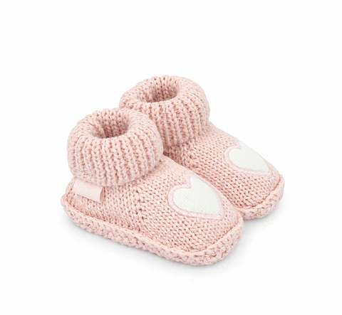 Pantufla Tejida Bebé Niña Corazón Rosado – Opaline