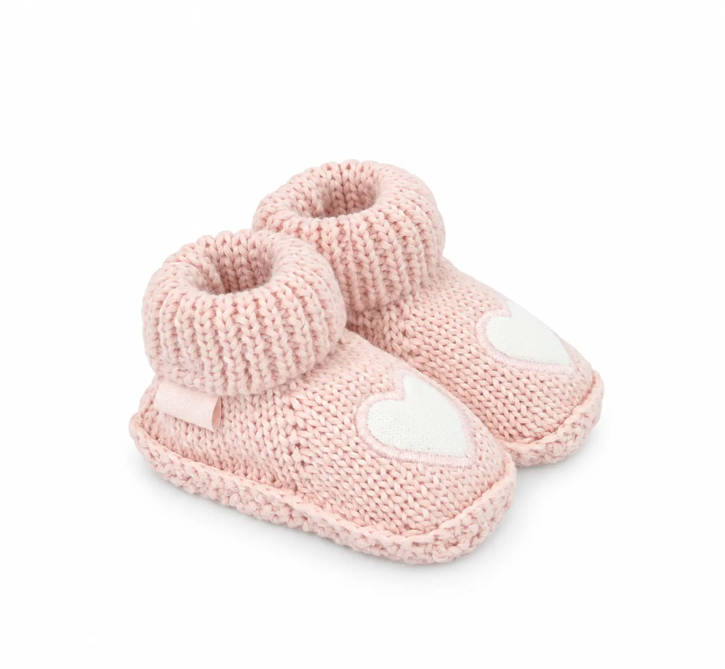 Pantufla Tejida Bebé Niña Corazón Rosado – Opaline 1