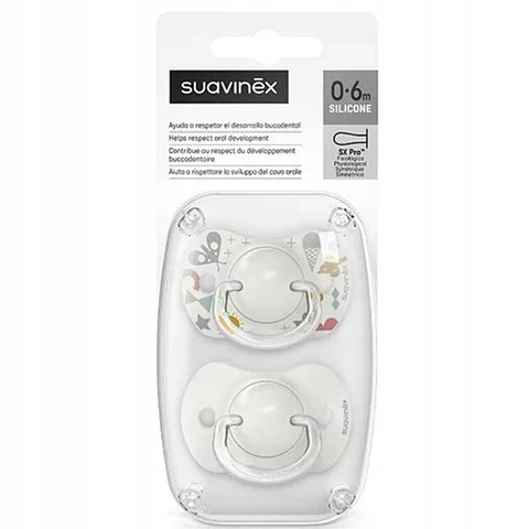 Pack 2 Chupetes SX Pro Silicona 0/6 meses Blanco - Suavinex