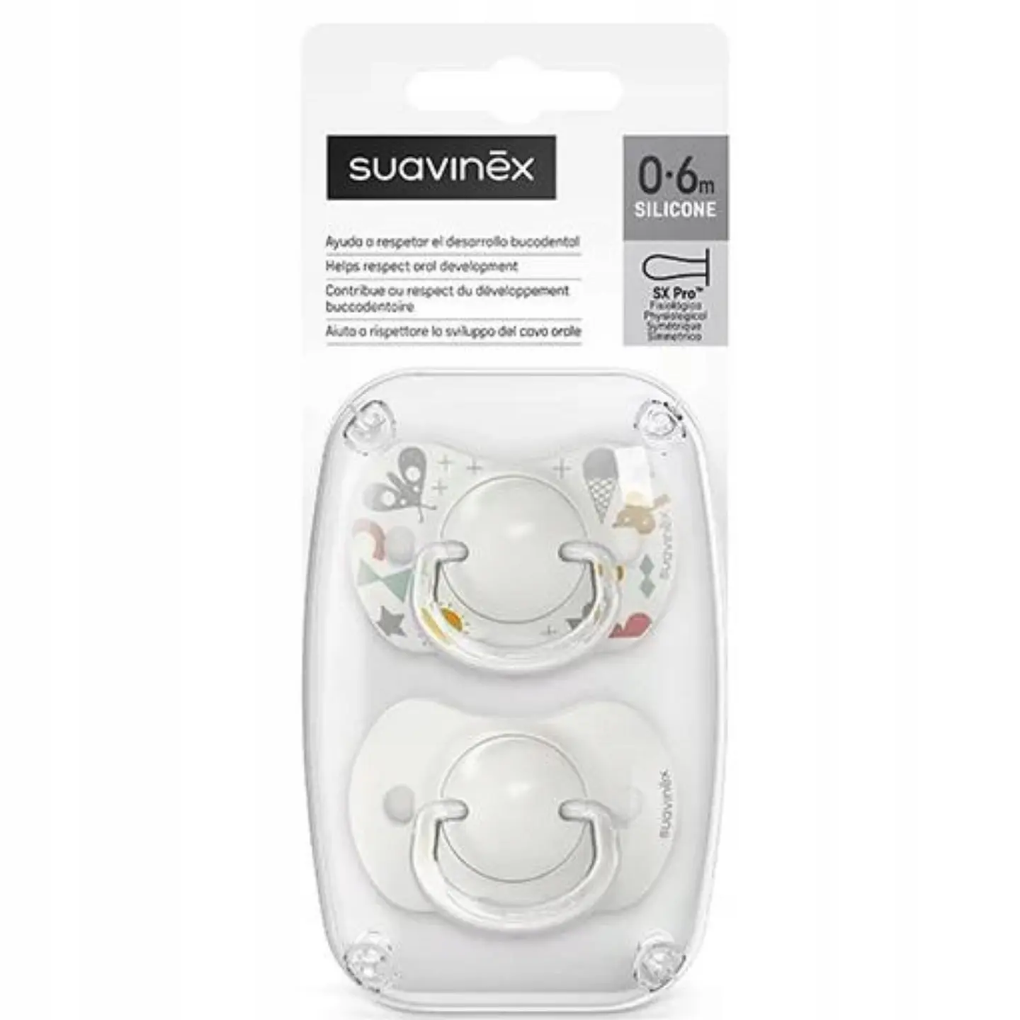 Pack 2 Chupetes SX Pro Silicona 0/6 meses Blanco - Suavinex 1