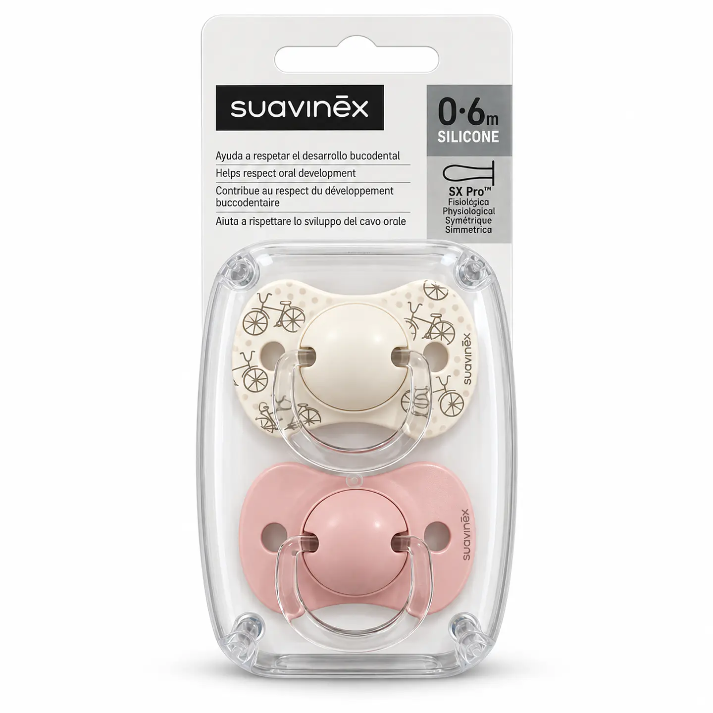 Pack 2 Chupetes SX Pro Silicona 0/6 meses Rosado - Suavinex 1