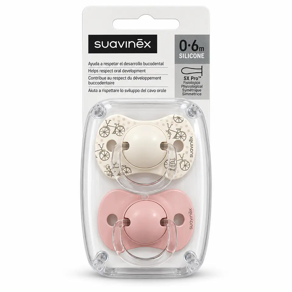 Pack 2 Chupetes SX Pro Silicona 0/6 meses Rosado - Suavinex 1