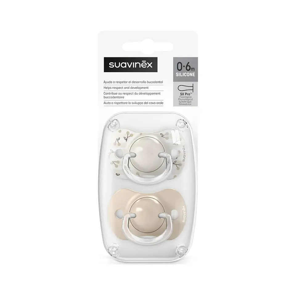 Chupetes Beige Birdies con Tetina Fisiológica SX Pro de Silicona 0/6 meses - Suavinex 1