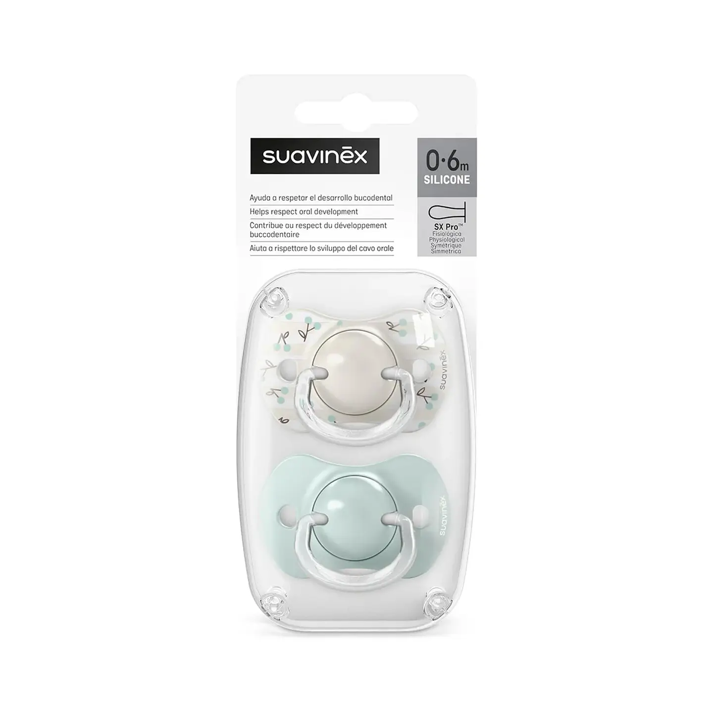 Chupetes Verde Birdies con Tetina Fisiológica SX Pro de Silicona 0/6 meses - Suavinex 1