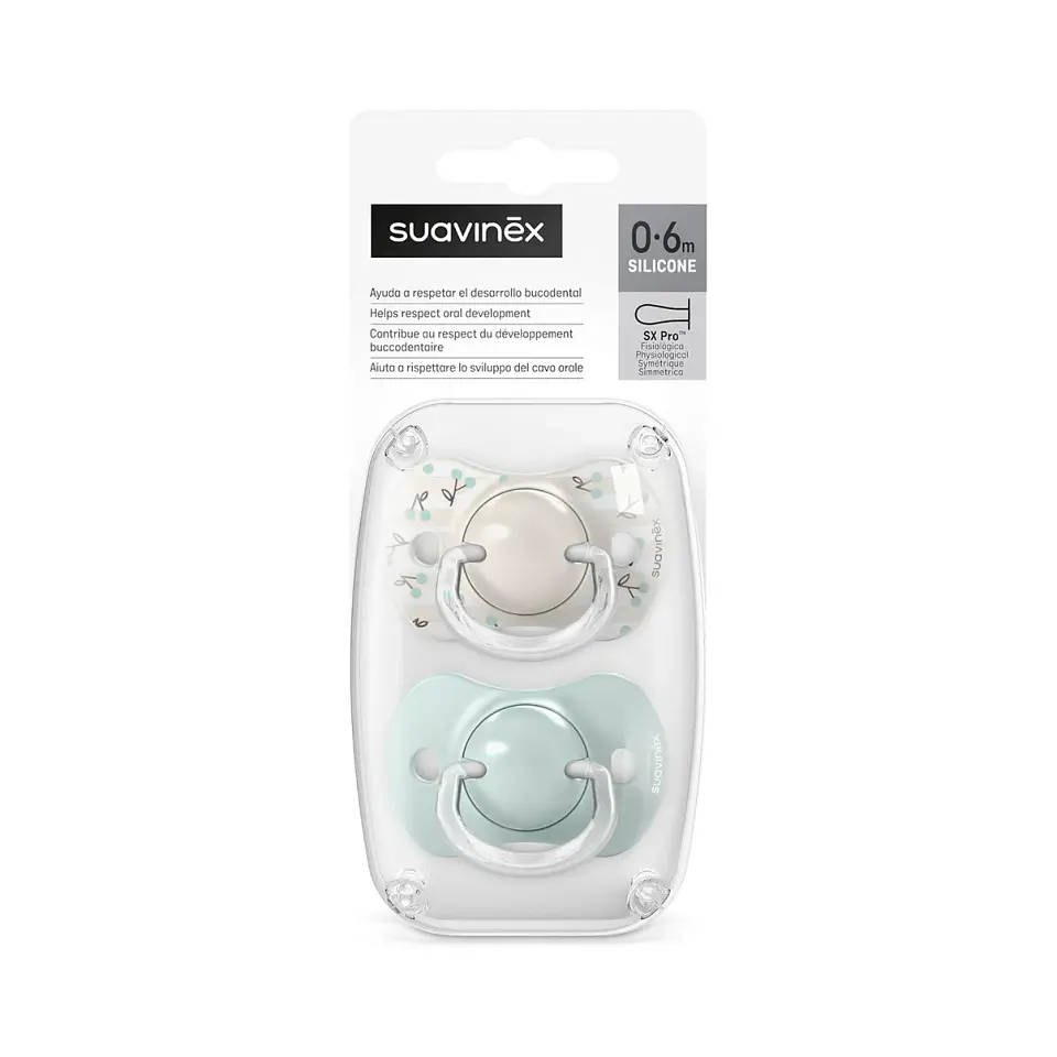 Chupetes Verde Birdies con Tetina Fisiológica SX Pro de Silicona 0/6 meses - Suavinex 1