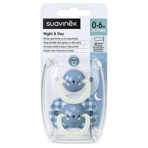 Chupetes Night-Day con Tetina Fisiológica SX Pro de Silicona 0/6 meses Oso - Suavinex