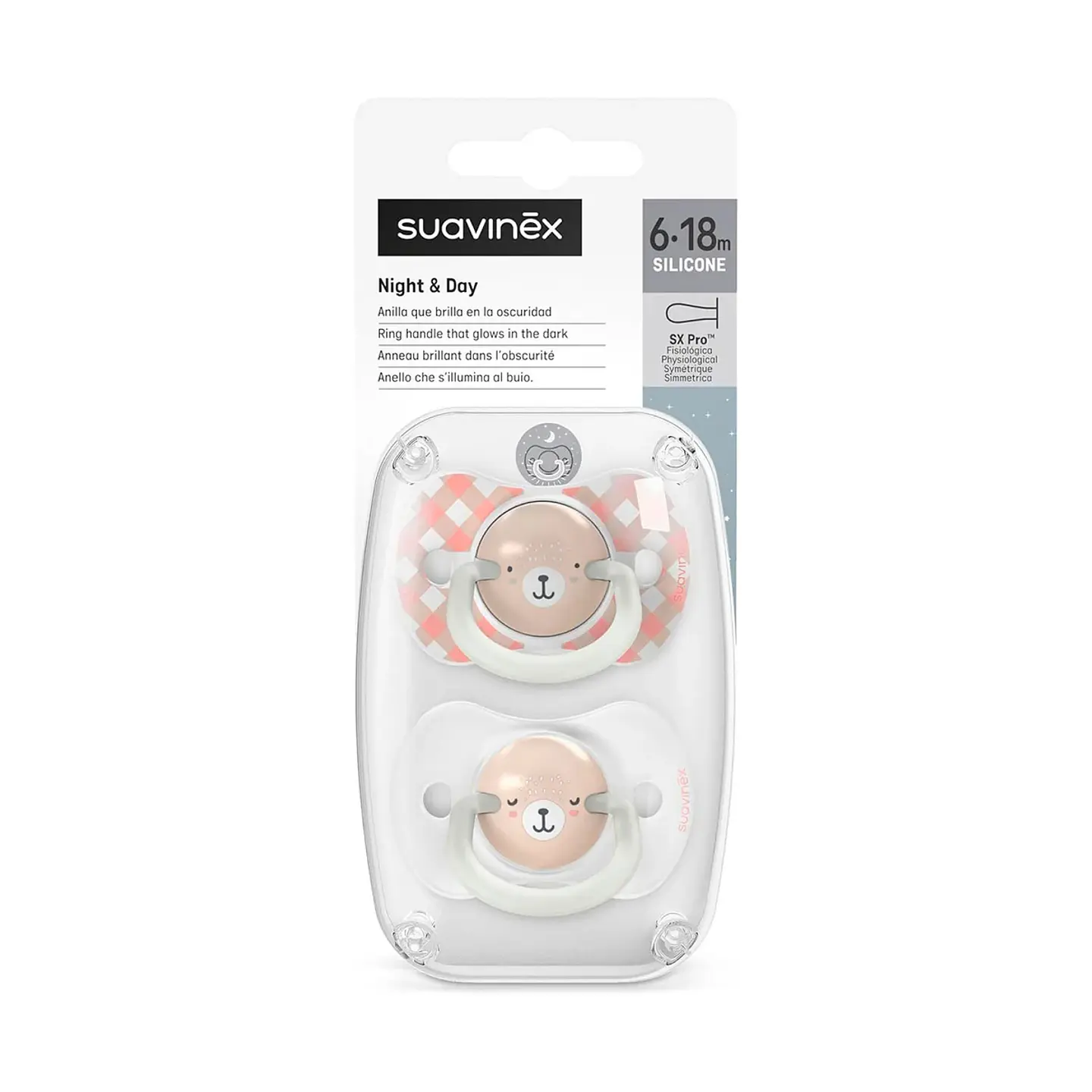 Chupetes Wild Rosa Night - Day con Tetina Fisiológica SX Pro de Silicona 6/18 meses - Suavinex 1