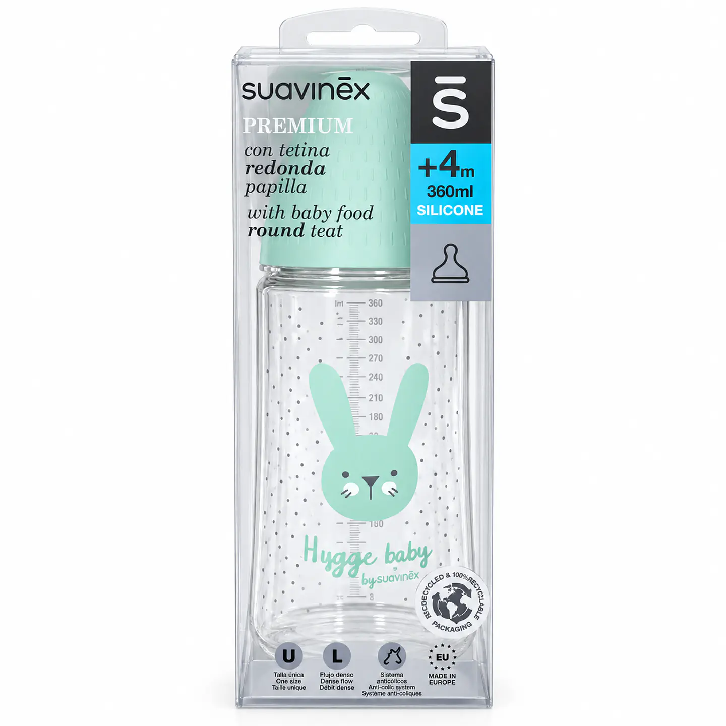 Mamadera Rabbit Tetina Redonda Verde Flujo Denso 4 meses - Suavinex  1