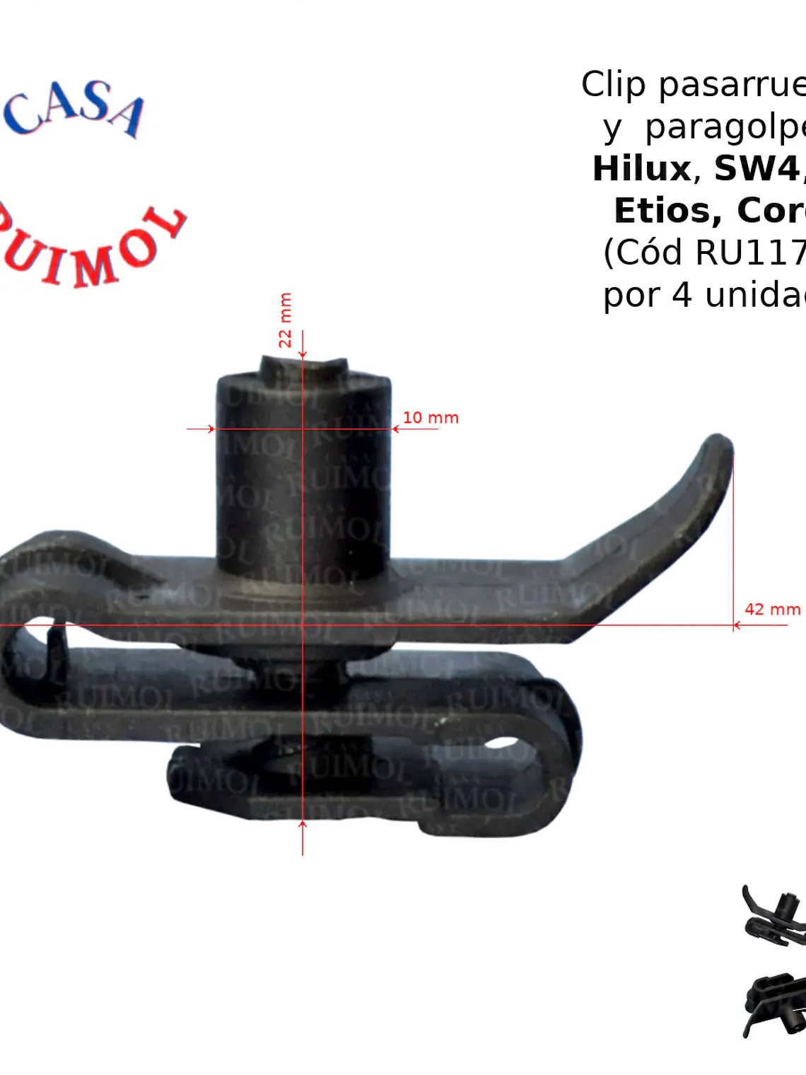 Clip grampa guardaplast Hilux , Etios, Corolla (x 4 unidades) 1