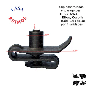 Clip grampa guardaplast Hilux , Etios, Corolla (x 4 unidades)