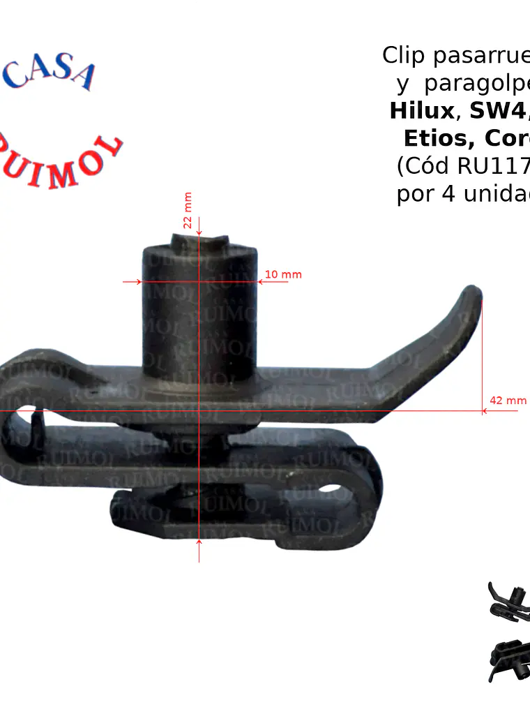 Clip grampa guardaplast Hilux , Etios, Corolla (x 4 unidades) 1