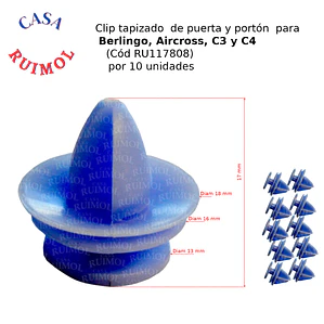 Clip tapizados interiores para Citroen C3, C4, AirCross, Berlingo (x 10 unid)
