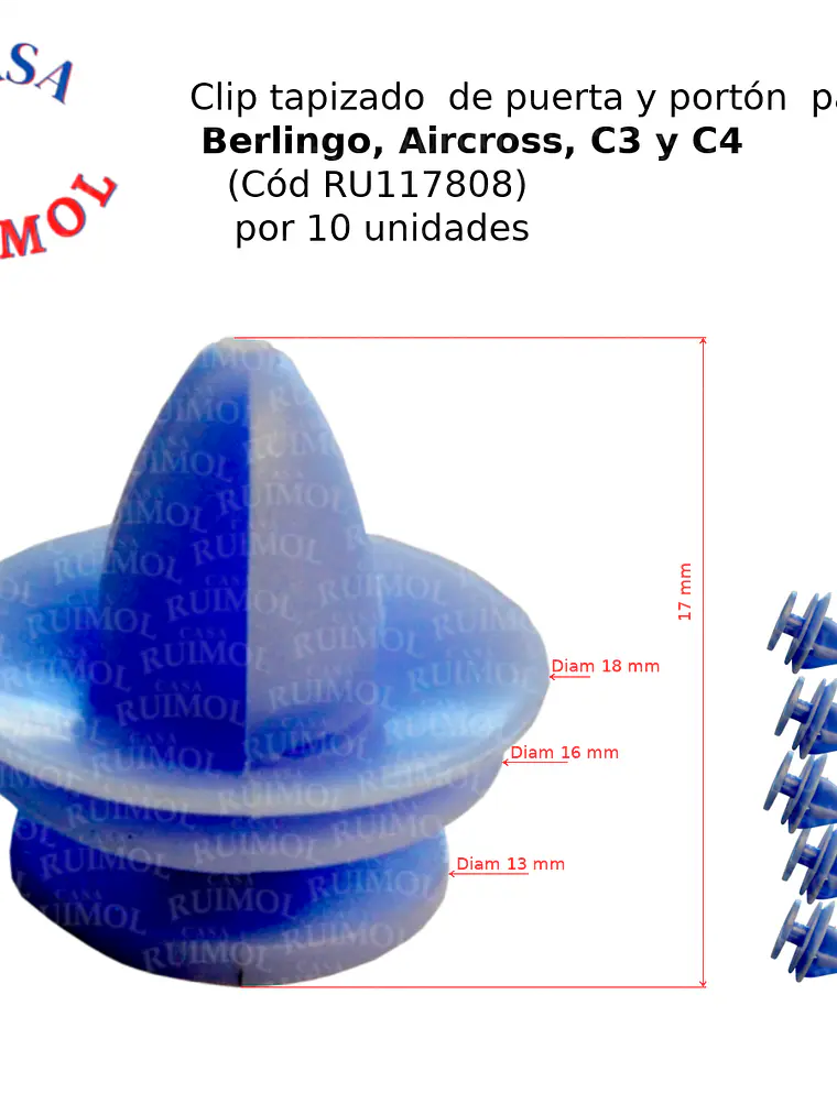Clip tapizados interiores para Citroen C3, C4, AirCross, Berlingo (x 10 unid) 1