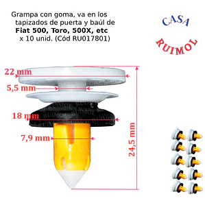 Clip tapizado puerta Fiat Toro y Fiat 500 (x 10 unid)