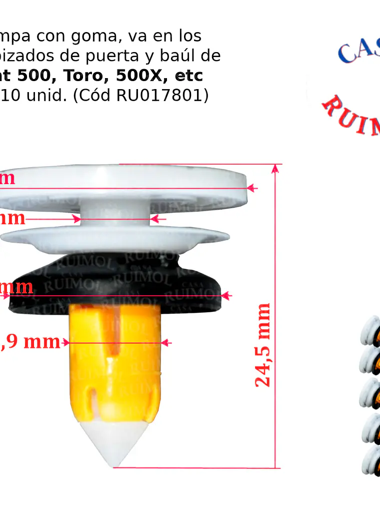 Clip tapizado puerta Fiat Toro y Fiat 500 (x 10 unid) 1