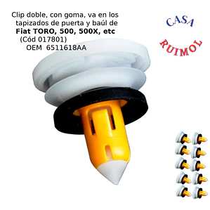 Clip tapizado puerta Fiat Toro y Fiat 500 (x 10 unid)