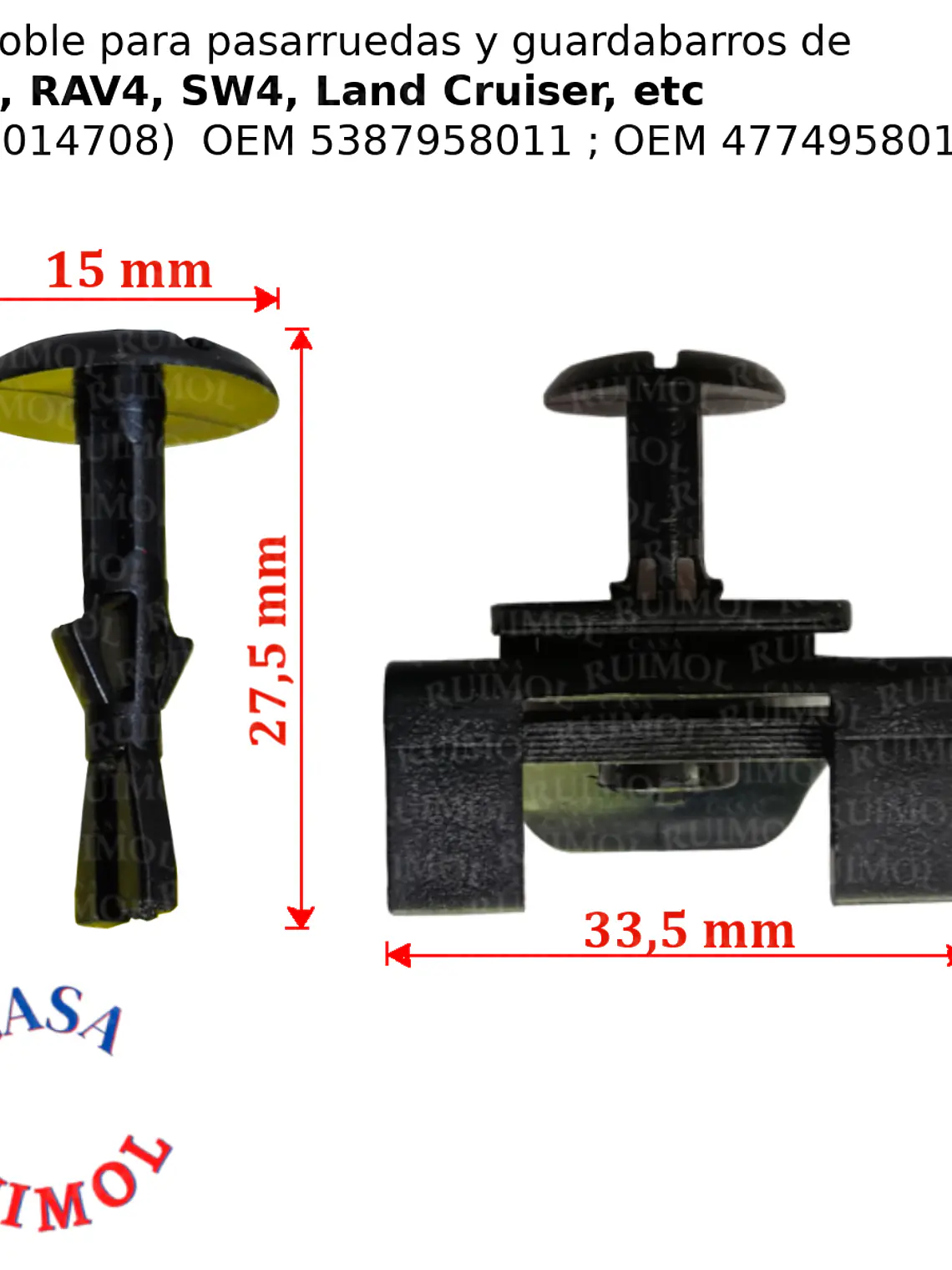 Clip traba paragolpes Toyota Hilux, SW4, Corolla y otros 3
