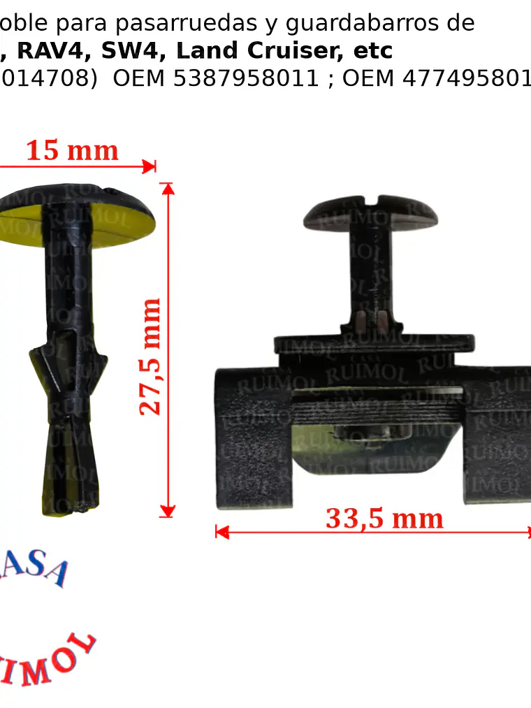 Clip traba paragolpes Toyota Hilux, SW4, Corolla y otros 3