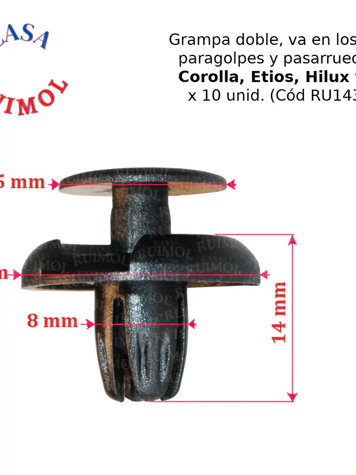 Clip de pasarruedas, paragolpes, tapizados de Etios, Corolla, Hilux y otros (x 10 unid) 2