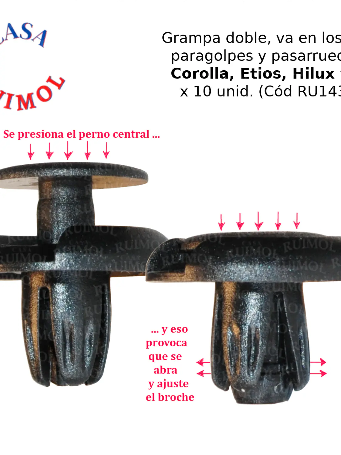 Clip de pasarruedas, paragolpes, tapizados de Etios, Corolla, Hilux y otros (x 10 unid) 1