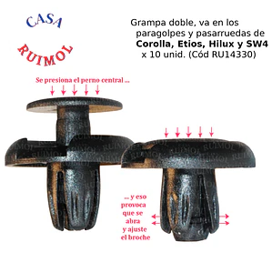 Clip de pasarruedas, paragolpes, tapizados de Etios, Corolla, Hilux y otros (x 10 unid)